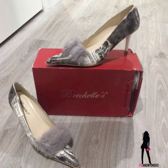 Breckelles Newsprint Fur Trimmed Pumps 7 - Picture 2 of 4